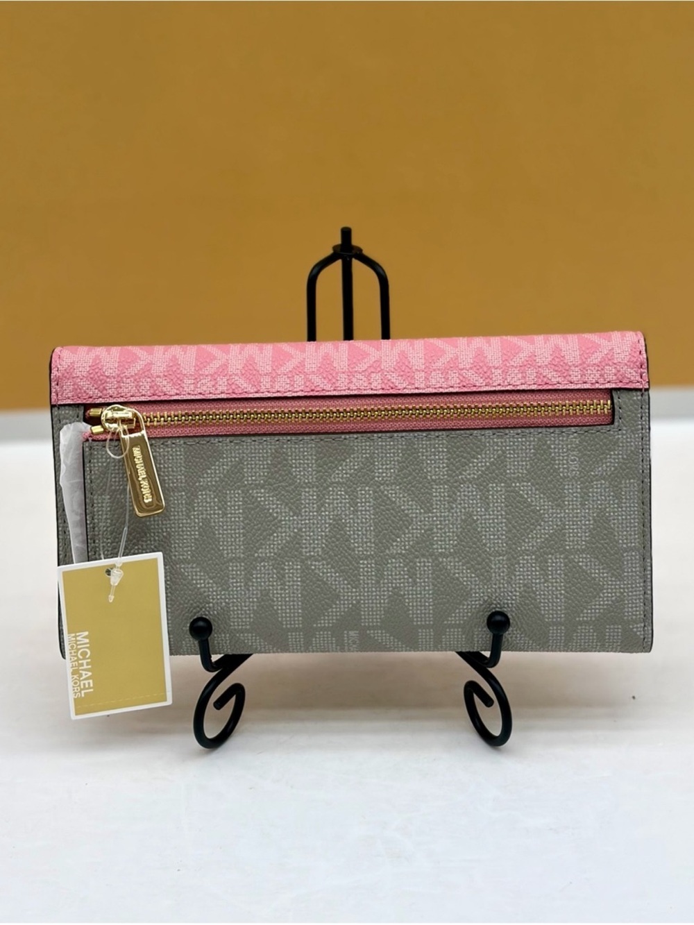 Michael Kors Pink & Gray Signature Trifold Wallet - Picture 6 of 11